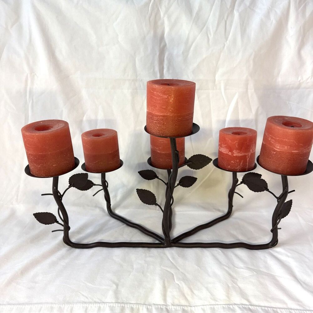 Vintage Style Black Iron Candelabra 6 Pillar Candle Holder Gothic MCM 18x10 Lg - Picture 4 of 4